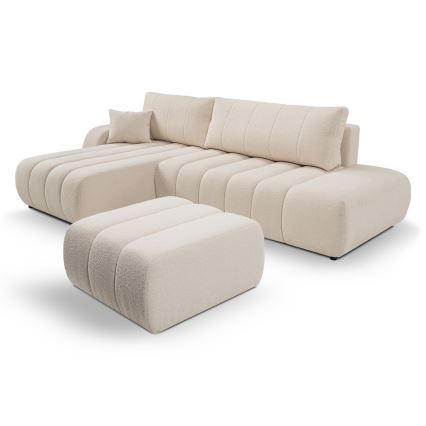 Sofá esquinero plegable en forma de L con espacio de almacenamiento DESIO izquierda beige
