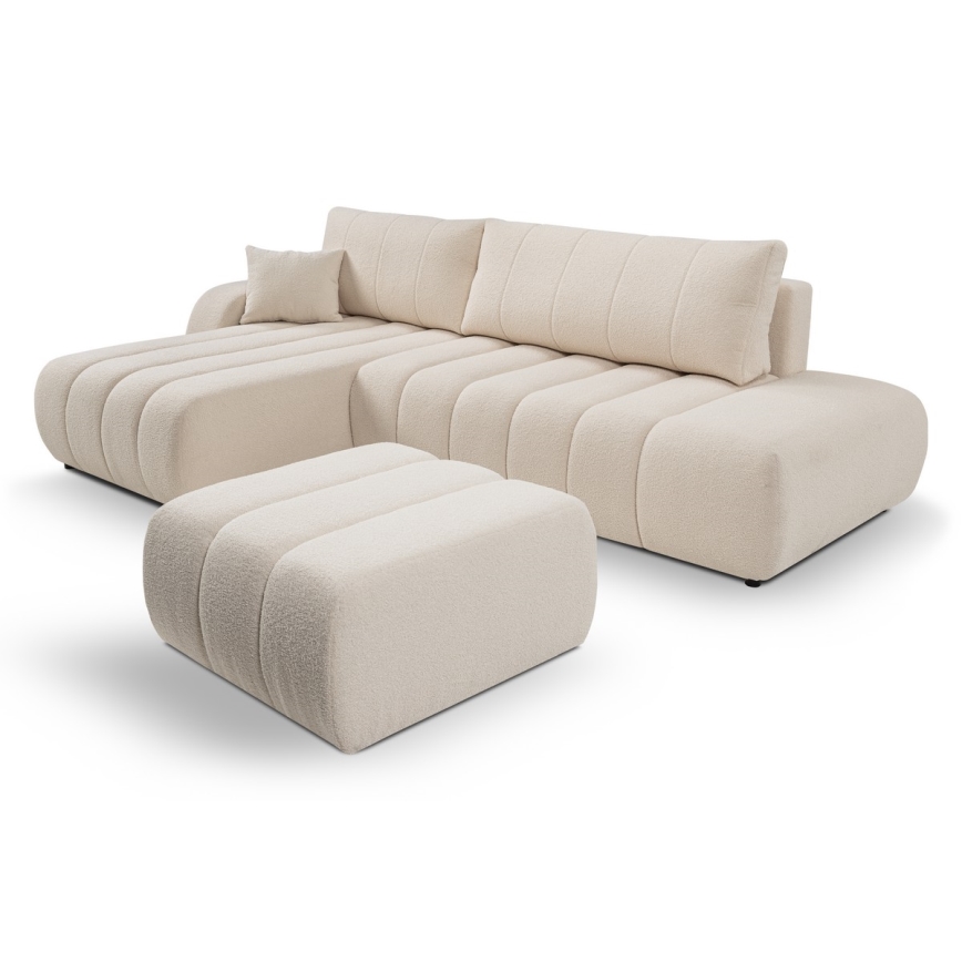 Sofá esquinero plegable en forma de L con espacio de almacenamiento DESIO izquierda beige