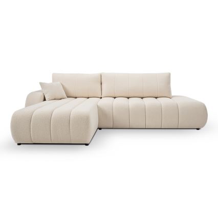 Sofá esquinero plegable en forma de L con espacio de almacenamiento DESIO izquierda beige