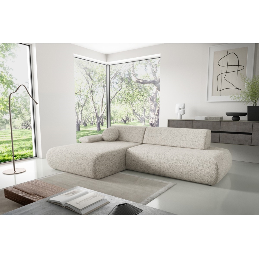 Sofá esquinero plegable en forma de L con espacio de almacenamiento PRATO izquierda beige