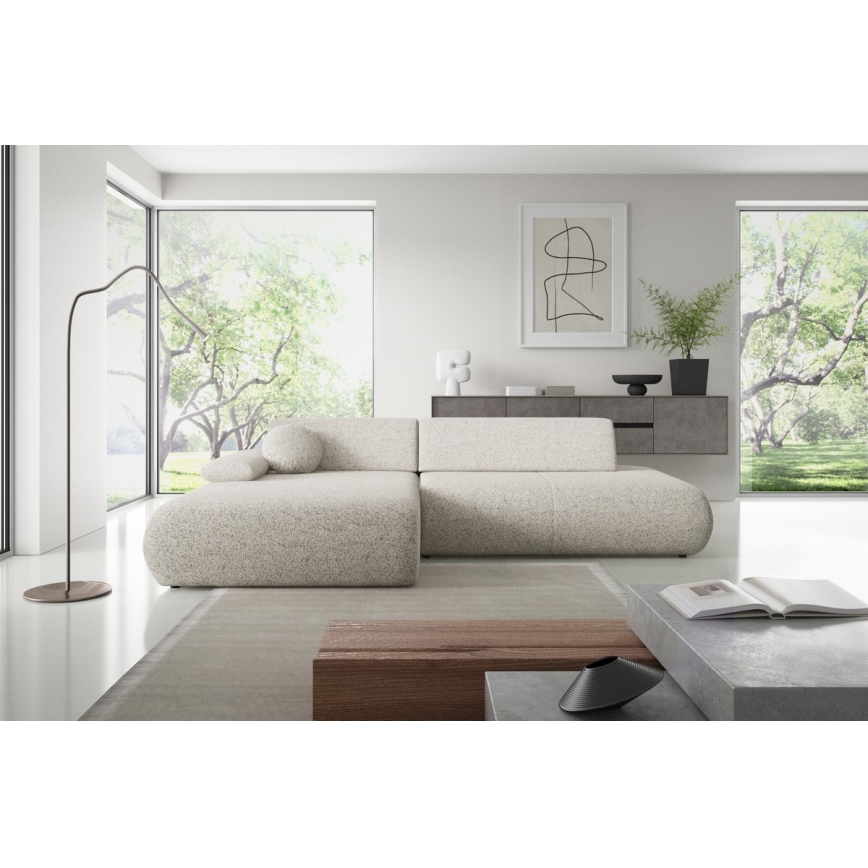 Sofá esquinero plegable en forma de L con espacio de almacenamiento PRATO izquierda beige