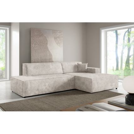 Sofá esquinero plegable en forma de L con espacio de almacenamiento TERAMO derecho beige