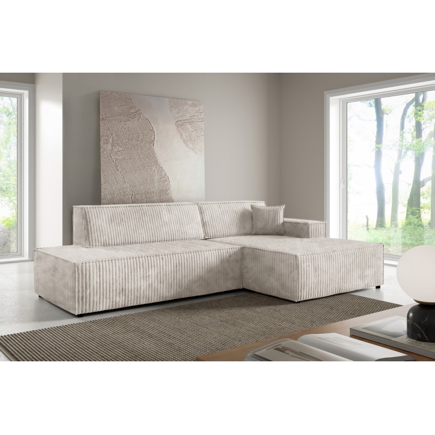 Sofá esquinero plegable en forma de L con espacio de almacenamiento TERAMO derecho beige