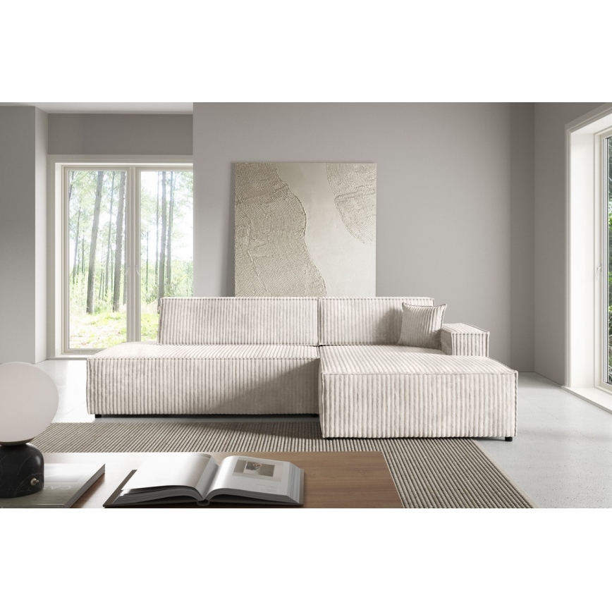 Sofá esquinero plegable en forma de L con espacio de almacenamiento TERAMO derecho beige