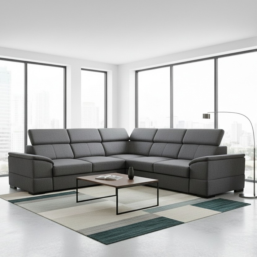 Sofá esquinero reversible con cama y arcón GRANADA gris oscuro