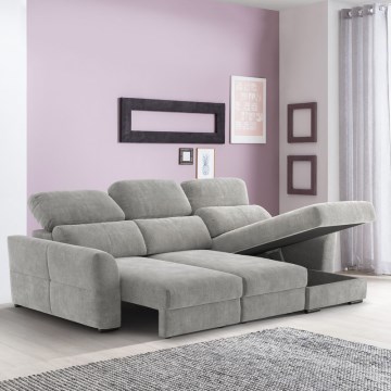 Sofá esquinero reversible de 3 plazas convertible en cama con arcón TRENTO, gris claro