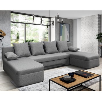 Sofá esquinero reversible en U convertible en cama con arcón ALMEIDA gris