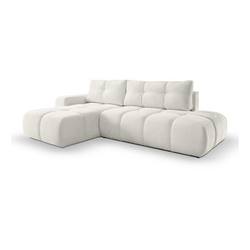 Sofá esquinero tapizado abatible en L ALMADA con almacenamiento, lado izquierdo, color beige