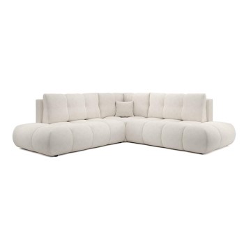 Sofá esquinero tapizado abatible en L ALMADA con almacenamiento, lado izquierdo, color beige