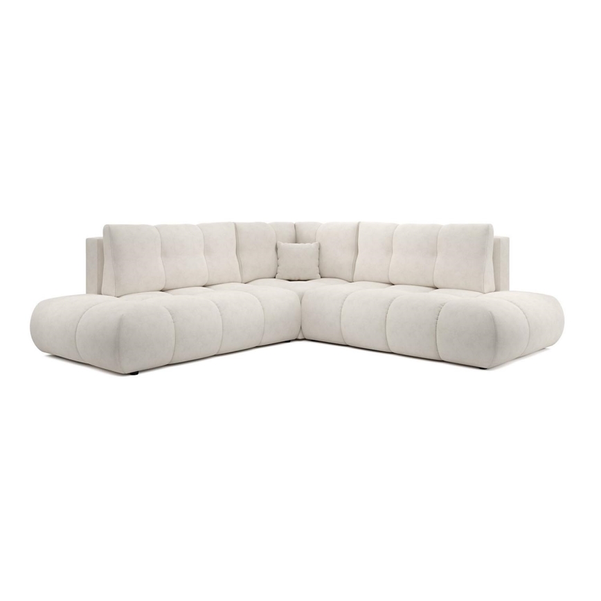 Sofá esquinero tapizado abatible en L ALMADA con almacenamiento, lado izquierdo, color beige