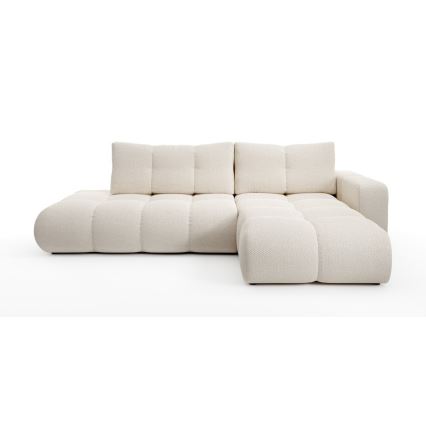 Sofá esquinero tapizado abatible en forma de L ALMADA con almacenamiento, lado derecho, beige claro