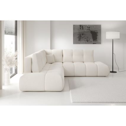Sofá esquinero tapizado abatible en L ALMADA con almacenamiento, lado derecho, color beige