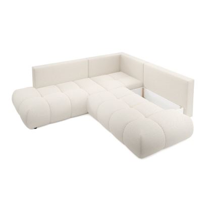 Sofá esquinero tapizado abatible en L ALMADA con almacenamiento, lado derecho, color beige