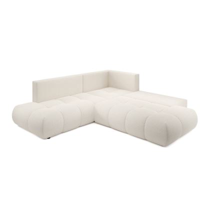 Sofá esquinero tapizado abatible en L ALMADA con almacenamiento, lado derecho, color beige