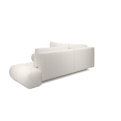 Sofá esquinero tapizado abatible en L ALMADA con almacenamiento, lado derecho, color beige
