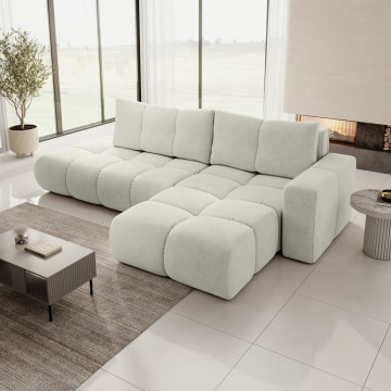 Sofá esquinero tapizado ALMADA en L, convertible en cama, con arcón de almacenamiento, orientación derecha, beige