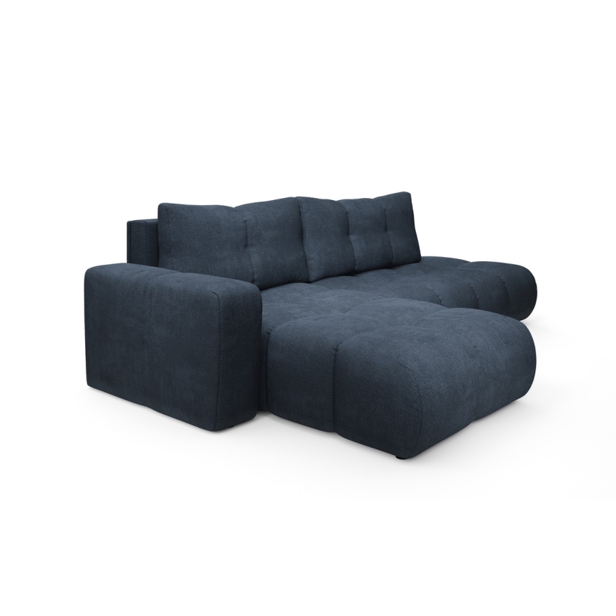 Sofá esquinero convertible en L ALMADA, tapizado, con arcón, orientación izquierda, azul