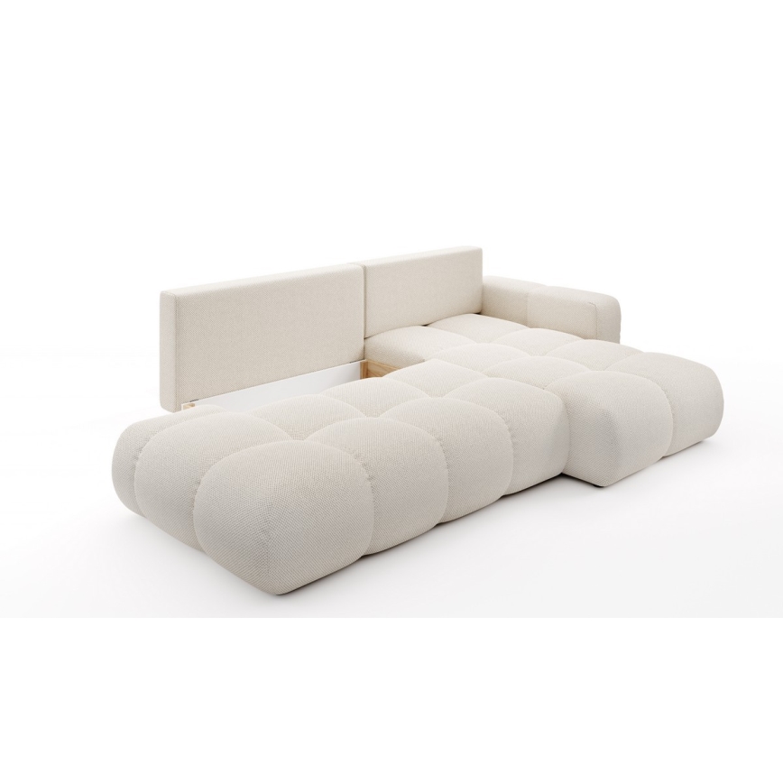 Sofá rinconero tapizado convertible en cama ALMADA en L, con arcón de almacenamiento, orientación derecha, beige claro