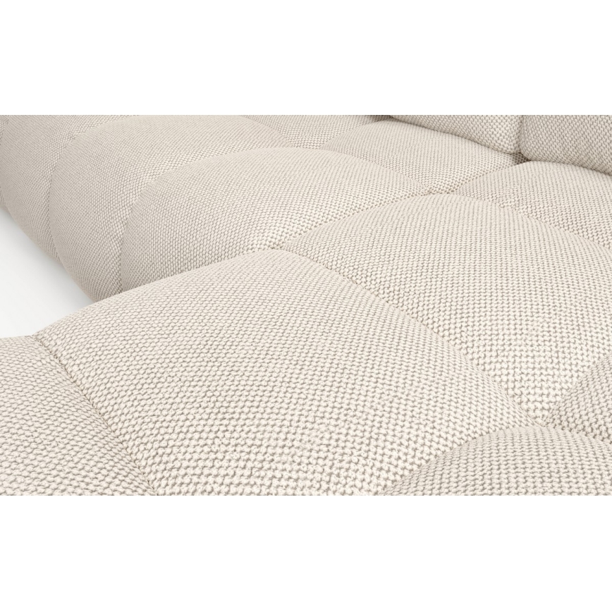 Sofá rinconero tapizado convertible en cama ALMADA en L, con arcón de almacenamiento, orientación derecha, beige claro