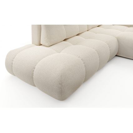 Sofá rinconero tapizado convertible en cama ALMADA en L, con arcón de almacenamiento, orientación derecha, beige claro