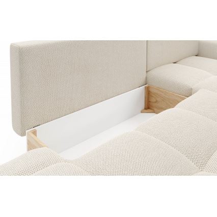 Sofá rinconero tapizado convertible en cama ALMADA en L, con arcón de almacenamiento, orientación derecha, beige claro