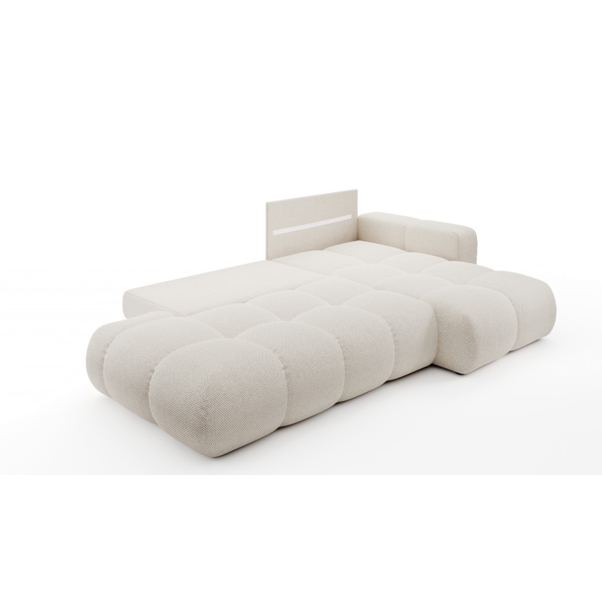 Sofá rinconero tapizado convertible en cama ALMADA en L, con arcón de almacenamiento, orientación derecha, beige claro