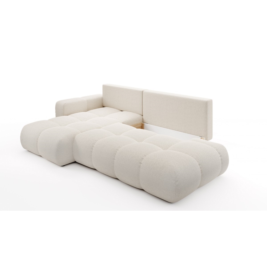 Sofá esquinero tapizado abatible en forma de L ALMADA con almacenamiento, lado izquierdo, beige claro