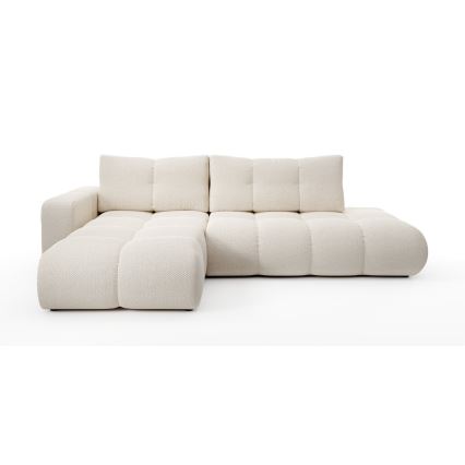 Sofá esquinero tapizado abatible en forma de L ALMADA con almacenamiento, lado izquierdo, beige claro