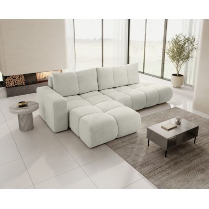 Sofá esquinero tapizado abatible en L ALMADA con almacenamiento, lado izquierdo, color beige
