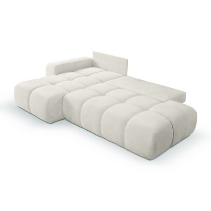 Sofá esquinero tapizado abatible en L ALMADA con almacenamiento, lado izquierdo, color beige