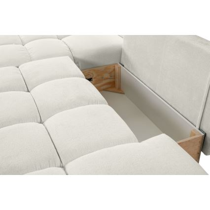 Sofá esquinero tapizado abatible en L ALMADA con almacenamiento, lado izquierdo, color beige