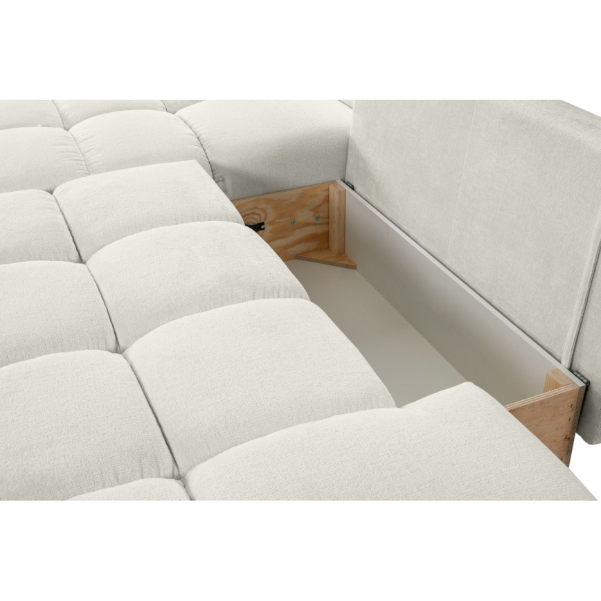 Sofá esquinero tapizado abatible en L ALMADA con almacenamiento, lado izquierdo, color beige