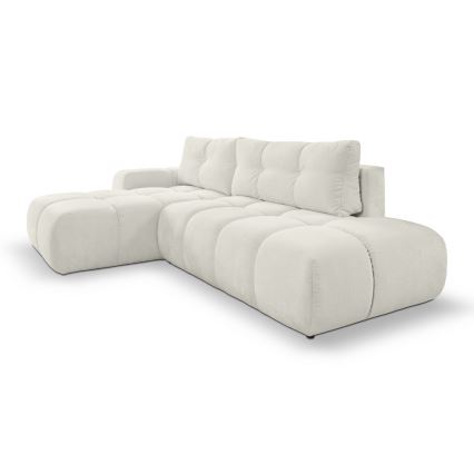 Sofá esquinero tapizado abatible en L ALMADA con almacenamiento, lado izquierdo, color beige