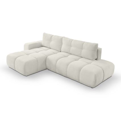 Sofá esquinero tapizado abatible en L ALMADA con almacenamiento, lado izquierdo, color beige