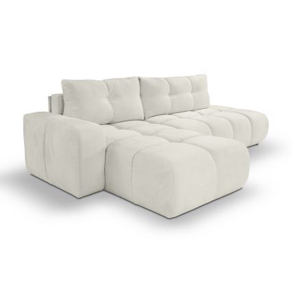 Sofá esquinero tapizado abatible en L ALMADA con almacenamiento, lado izquierdo, color beige