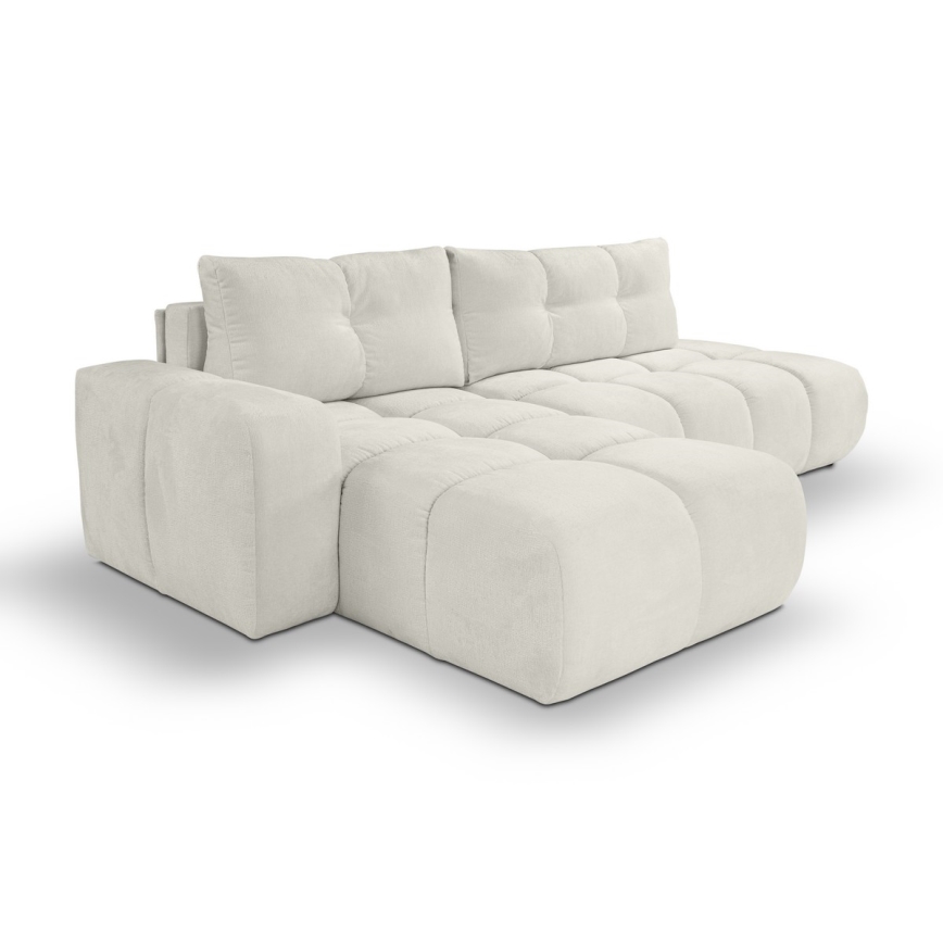 Sofá esquinero tapizado abatible en L ALMADA con almacenamiento, lado izquierdo, color beige