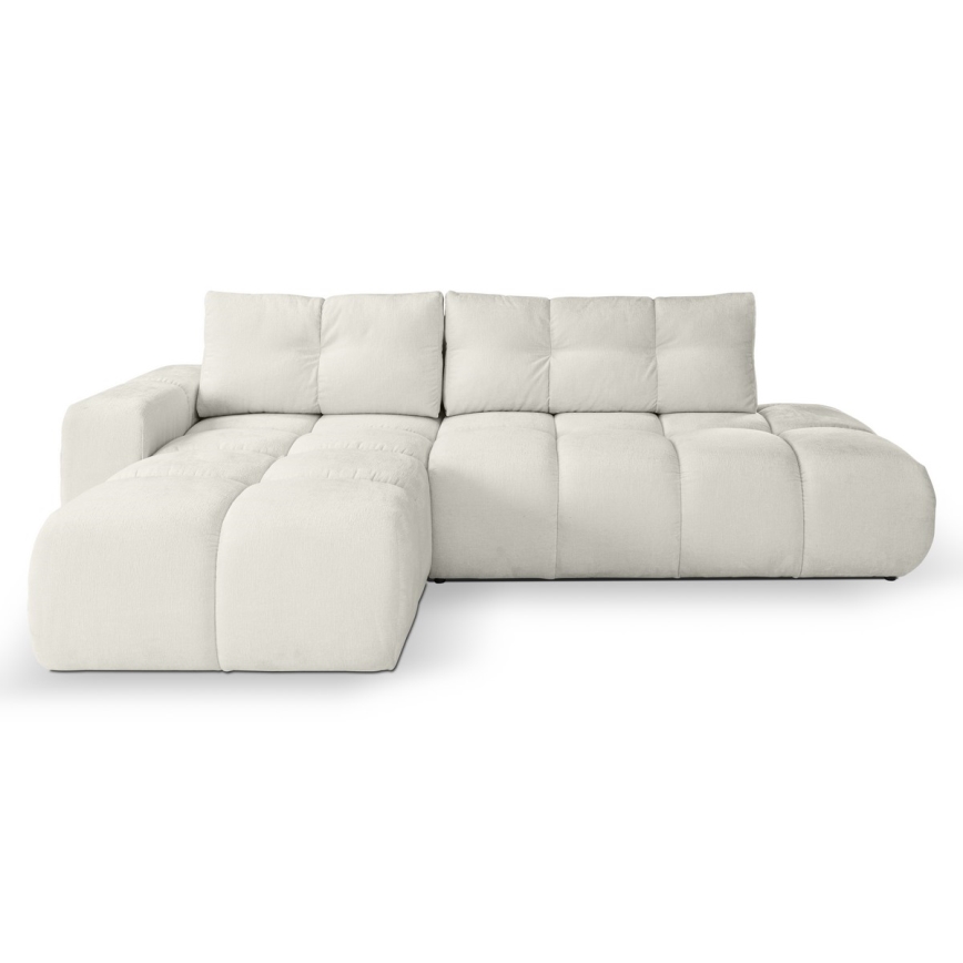 Sofá esquinero tapizado abatible en L ALMADA con almacenamiento, lado izquierdo, color beige