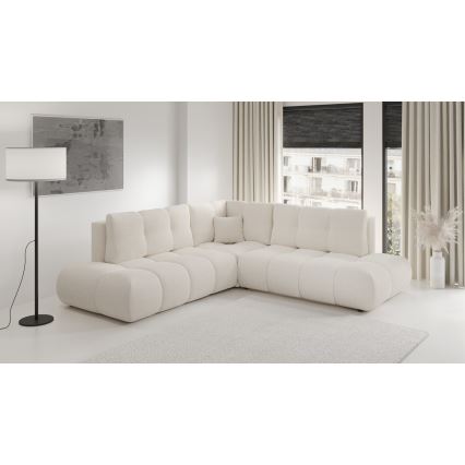 Sofá esquinero tapizado abatible en L ALMADA con almacenamiento, lado izquierdo, color beige