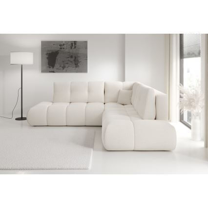Sofá esquinero tapizado abatible en L ALMADA con almacenamiento, lado izquierdo, color beige