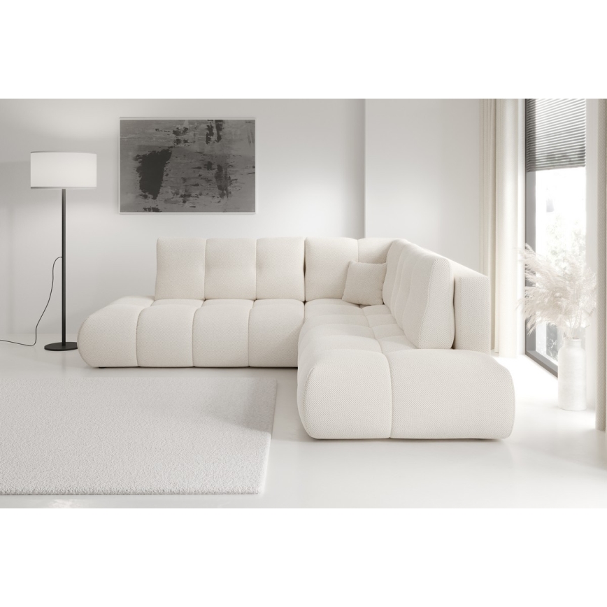 Sofá esquinero tapizado abatible en L ALMADA con almacenamiento, lado izquierdo, color beige