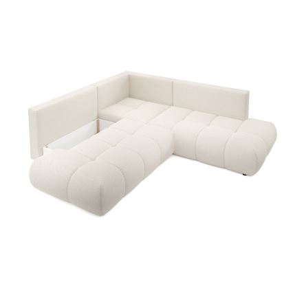 Sofá esquinero tapizado abatible en L ALMADA con almacenamiento, lado izquierdo, color beige