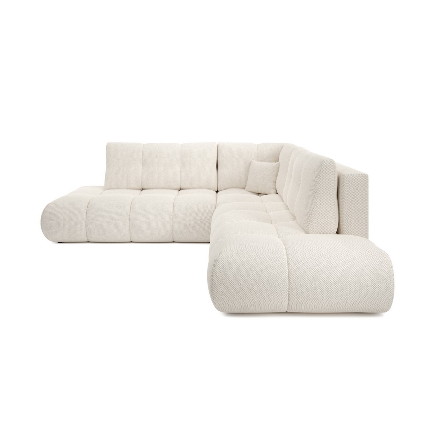 Sofá esquinero tapizado abatible en L ALMADA con almacenamiento, lado izquierdo, color beige