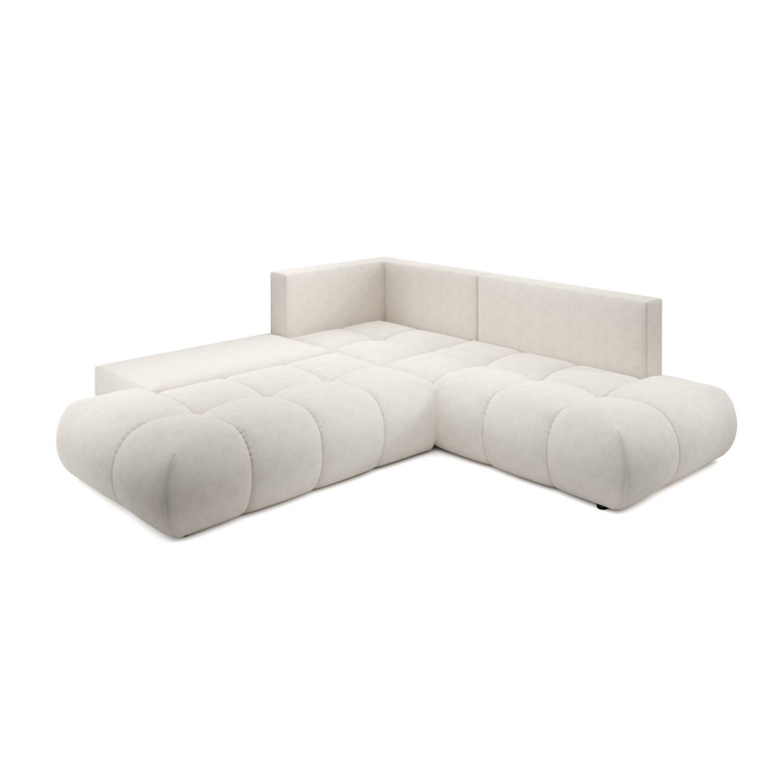 Sofá esquinero tapizado abatible en L ALMADA con almacenamiento, lado izquierdo, color beige