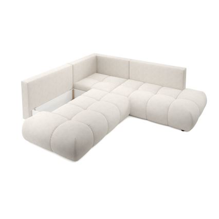 Sofá esquinero tapizado abatible en L ALMADA con almacenamiento, lado izquierdo, color beige
