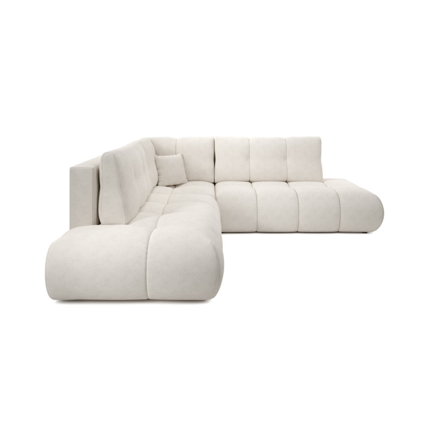 Sofá esquinero tapizado abatible en L ALMADA con almacenamiento, lado izquierdo, color beige