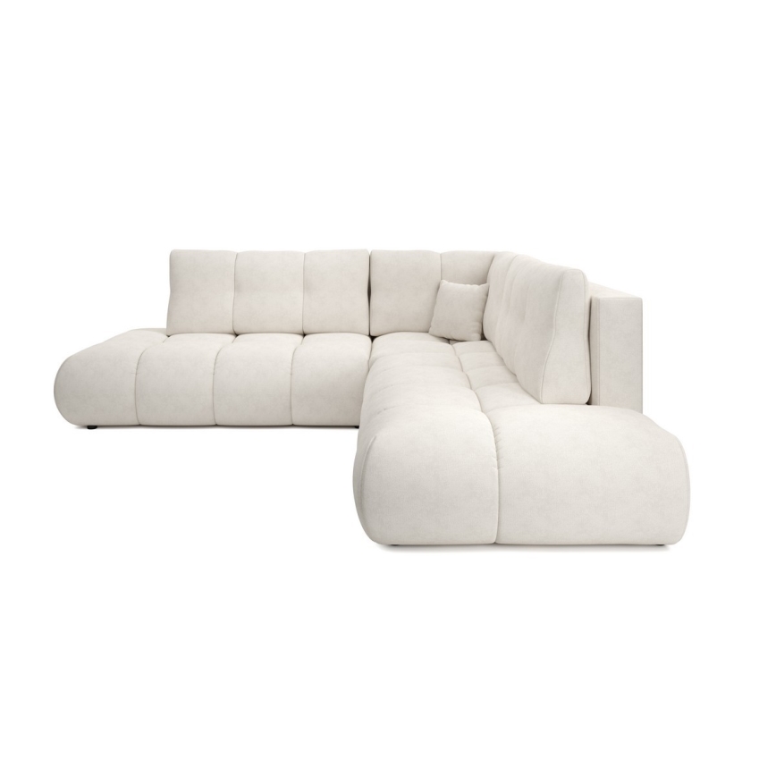 Sofá esquinero tapizado abatible en L ALMADA con almacenamiento, lado izquierdo, color beige