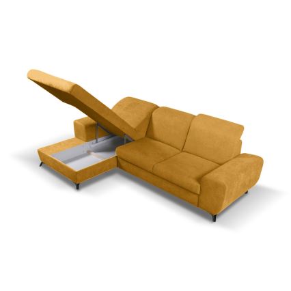 Sofá cama esquinero tapizado ALTA en L con arcón de almacenamiento, configuración izquierda, color amarillo