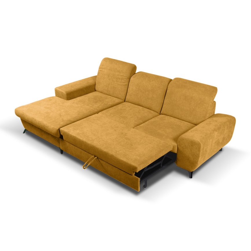 Sofá cama esquinero tapizado ALTA en L con arcón de almacenamiento, configuración izquierda, color amarillo