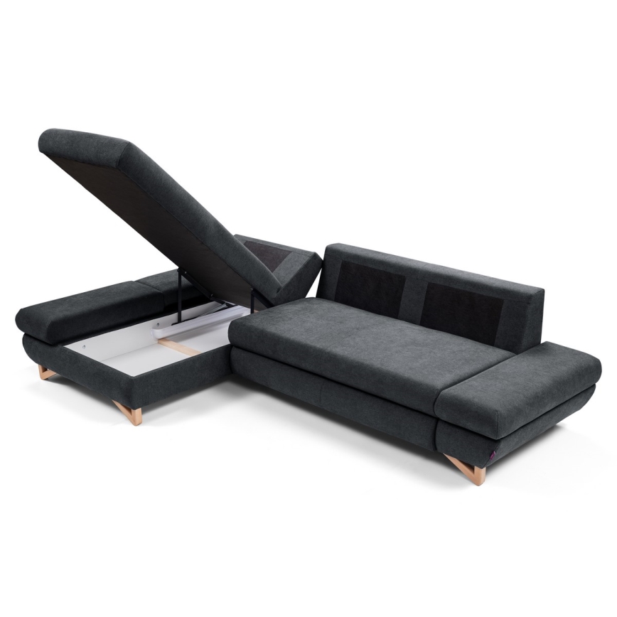 Sofá esquinero tapizado convertible en L AVESTA con arcón, orientación izquierda, antracita