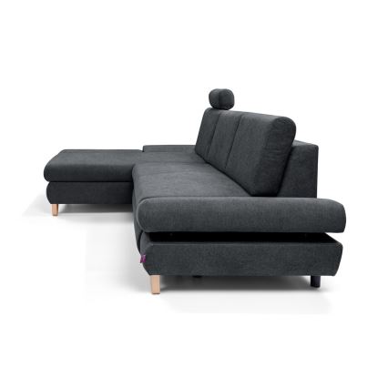 Sofá esquinero tapizado convertible en L AVESTA con arcón, orientación izquierda, antracita